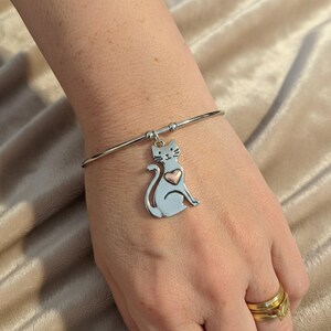 Cute Cat Euro Bangle Cuff, Silver - - LadybugfeetDesigns -