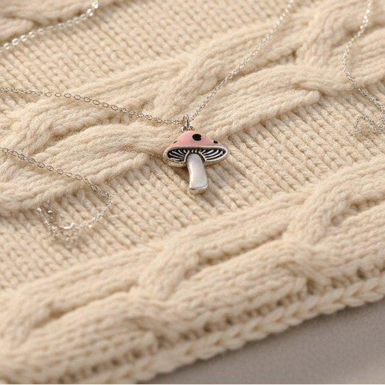 Rustic Whimsical Mushroom Necklace, 20 inches - Silver - - LadybugfeetDesigns -