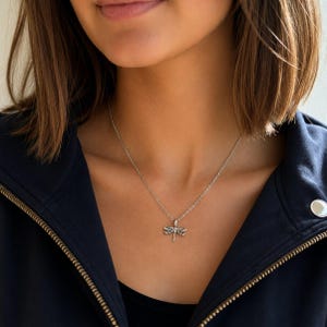 Dragonfly Necklace, Silver - 20 inch - - LadybugfeetDesigns -
