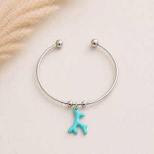 Aqua Blue Coral Euro Bangle Cuff, Silver - - LadybugfeetDesigns -