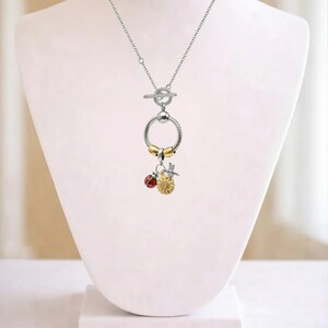 Garden Party Sterling Silver Toggle Charm Necklace, 20 inches - - LadybugfeetDesigns -
