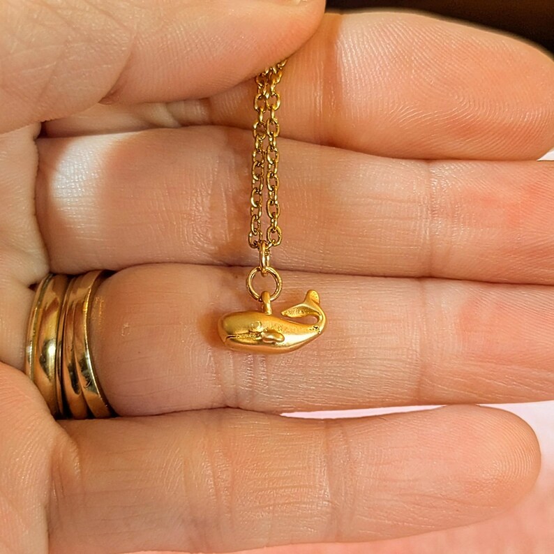 Whale necklace, Gold - 20 inch - - LadybugfeetDesigns -
