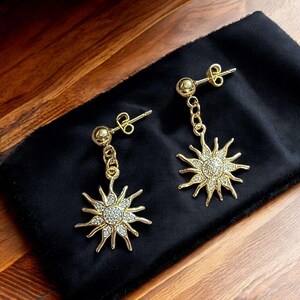 Fiery Sun Charm Drop Stud Earrings-Gold - - LadybugfeetDesigns -
