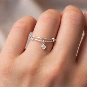 Tiny CZ Diamond Adjustable Charm Ring, Silver - - LadybugfeetDesigns -