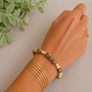 Cream Lava and Wood Bead Unisex Stretch bracelet - - LadybugfeetDesigns -