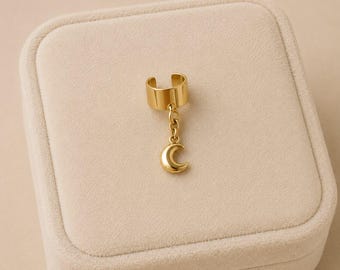 Puffy Crescent Moon Ear Cuff, Gold