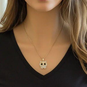 CZ Owl necklace, Gold - 20 inch - - LadybugfeetDesigns -