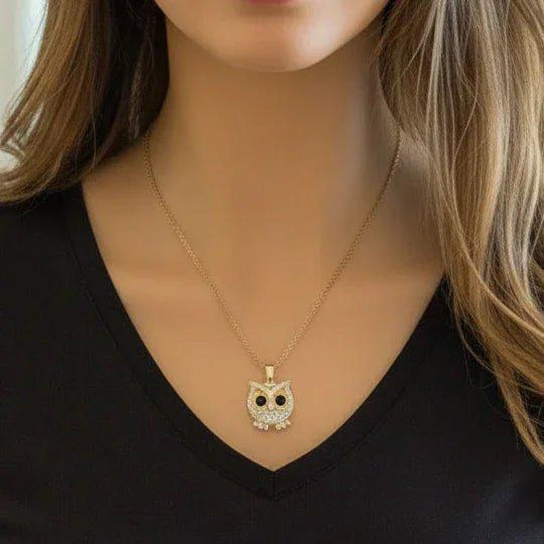 CZ Owl necklace, Gold - 20 inch - - LadybugfeetDesigns -