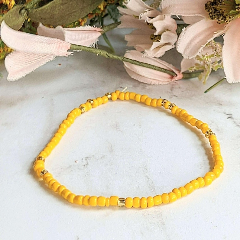 Beaded Stretch Cord Anklet-Golden - - LadybugfeetDesigns -