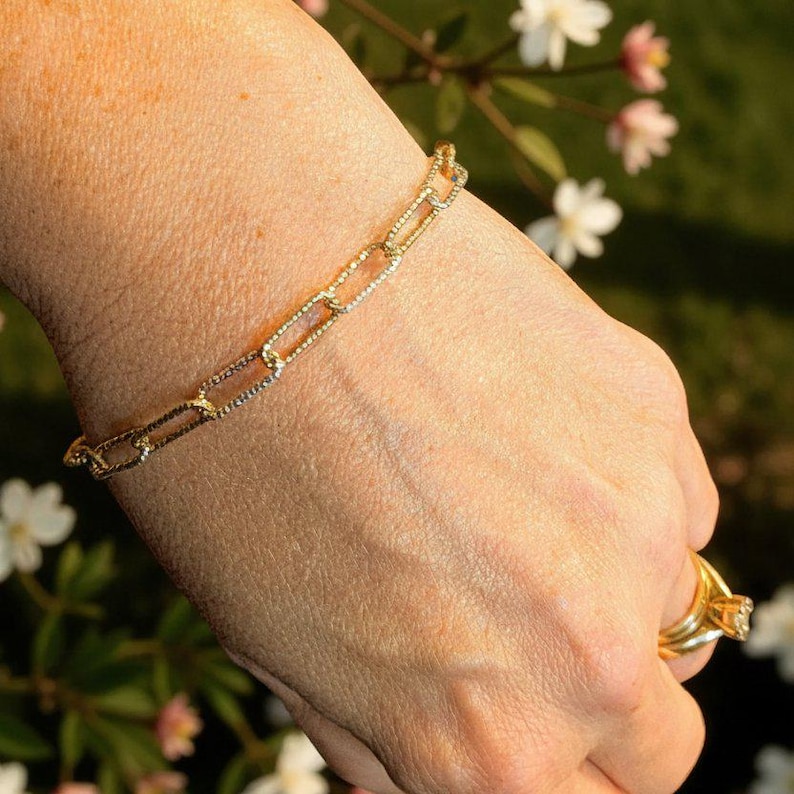 Two Tone Diamond Cut Paperclip Chain Bracelet - - LadybugfeetDesigns -