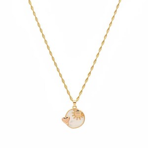 Pearl Shell Heart Sun necklace, Gold- 20 inch - - LadybugfeetDesigns -