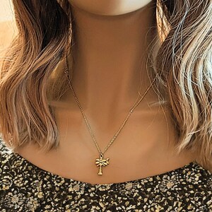 Palm Tree Necklace, Gold - 18- 24 inch - - LadybugfeetDesigns -
