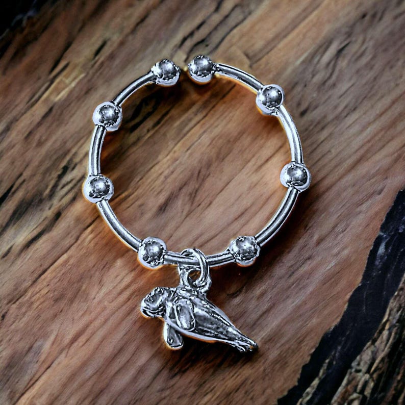 Sterling Silver Manatee Adjustable Charm Ring - - LadybugfeetDesigns -