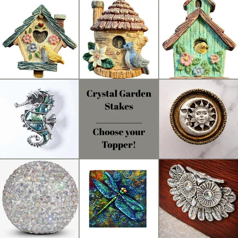 Garden Jewels/ Beaded Crystal Garden stakes/ 12" or 24" Garden Stake/ Suncatcher - - LadybugfeetDesigns -