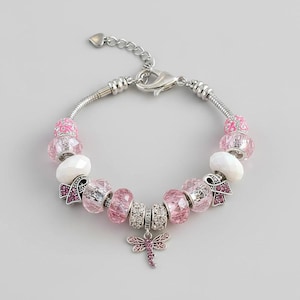 Cancer Awareness European beaded bracelet - Silver - - LadybugfeetDesigns -