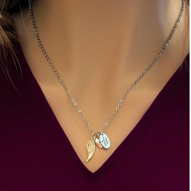 Forever in my Heart Memory necklace, Silver - 20 inch - - LadybugfeetDesigns -