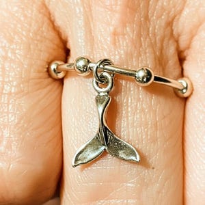 Sterling Silver Whale Tail Adjustable Charm Ring - - LadybugfeetDesigns -