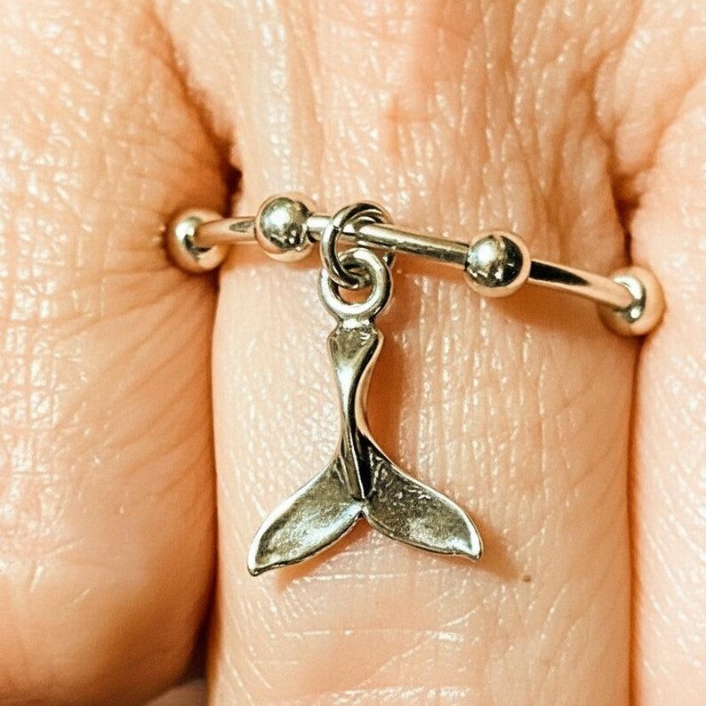 Sterling Silver Whale Tail Adjustable Charm Ring - - LadybugfeetDesigns -