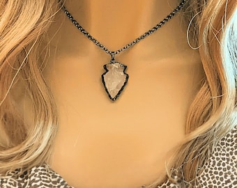 White Quartz Crystal Arrowhead necklace, 18- 24 inch