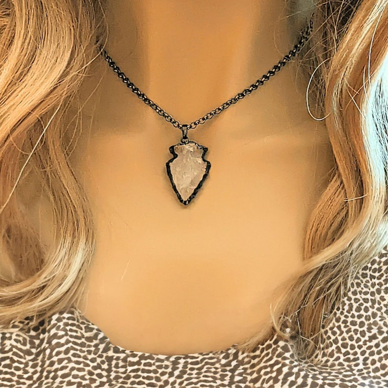 White Quartz Crystal Arrowhead necklace, 18- 24 inch - - LadybugfeetDesigns -