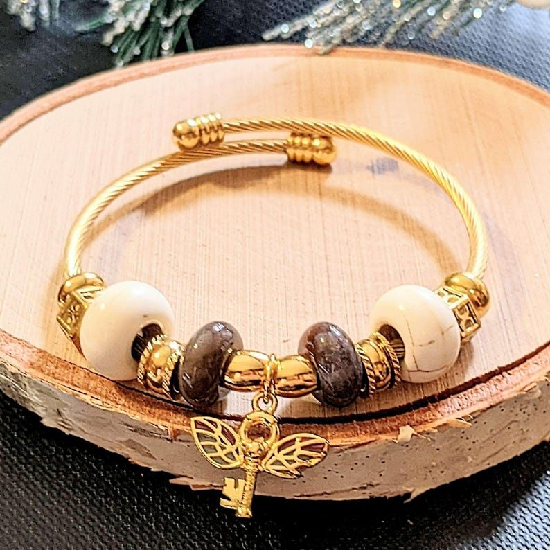 Winged Key Euro Cuff Wrap Bracelet, Gold - - LadybugfeetDesigns -