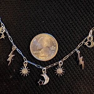 Celestial Multi Charm Link Necklace, .925 Sterling Silver - 20 inch - - LadybugfeetDesigns -