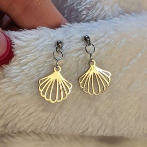 Sea Scallop Charm Drop Stud Earrings-Silver - - LadybugfeetDesigns -