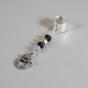 Silver Dragon Crystal Ear Cuff - - LadybugfeetDesigns -