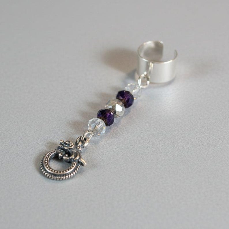 Silver Dragon Crystal Ear Cuff - - LadybugfeetDesigns -