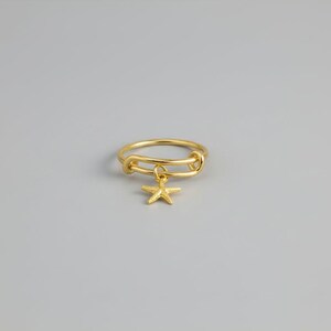 Tiny Starfish Expandable Charm Ring - Gold - - LadybugfeetDesigns -