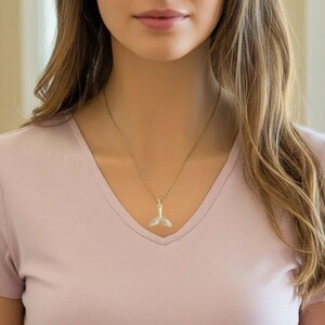 CZ Whale Tail necklace, Gold - 20 inch - - LadybugfeetDesigns -