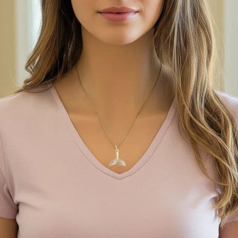 CZ Whale Tail necklace, Gold - 20 inch - - LadybugfeetDesigns -