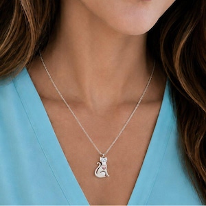 Happy Cat Necklace, 20 inches - Silver - - LadybugfeetDesigns -
