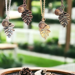 Acorn Oak Leaf Necklace, Antique Copper - - LadybugfeetDesigns -