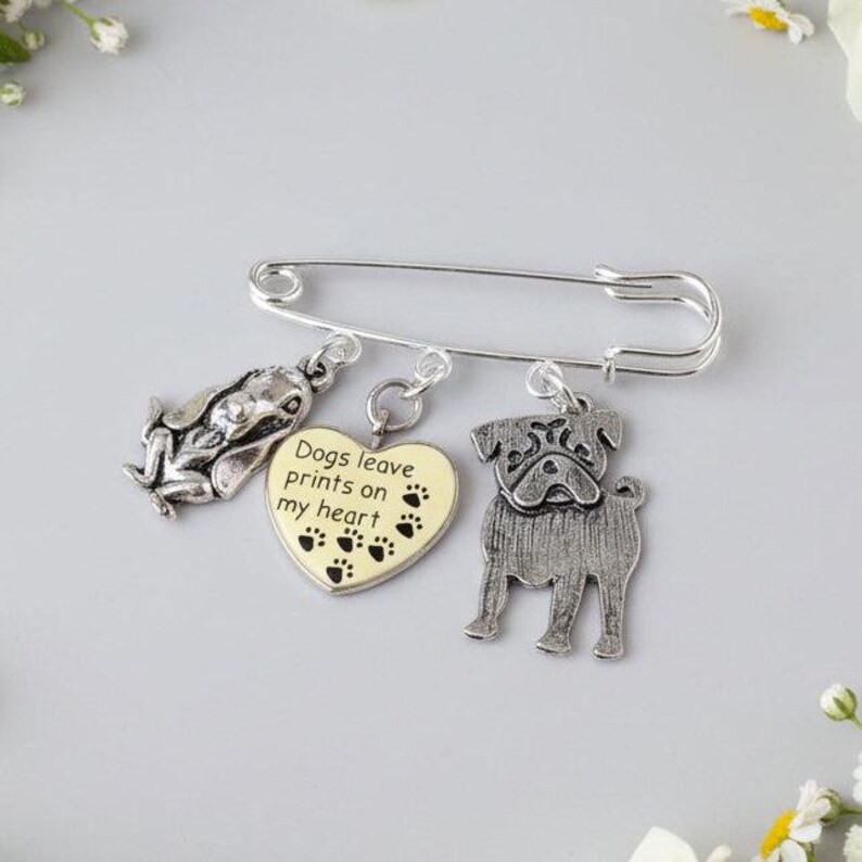 Dogs Leave Prints on my Heart Safety Pin Brooch, Purse Charm - - LadybugfeetDesigns -