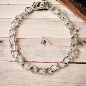 925 Sterling Silver Hammered Oval Link Charm Bracelet Base - D.i.y. - Build Your Charm Bracelet! - - LadybugfeetDesigns -