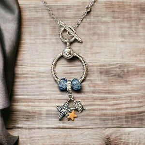 Sea Life Sterling Silver Toggle Charm Necklace, 20 inches - - LadybugfeetDesigns -