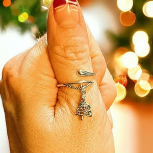 Christmas Tree Charm Dangle Wrap Ring - - LadybugfeetDesigns -