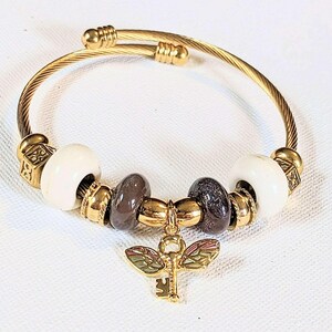 Winged Key Euro Cuff Wrap Bracelet, Gold - - LadybugfeetDesigns -