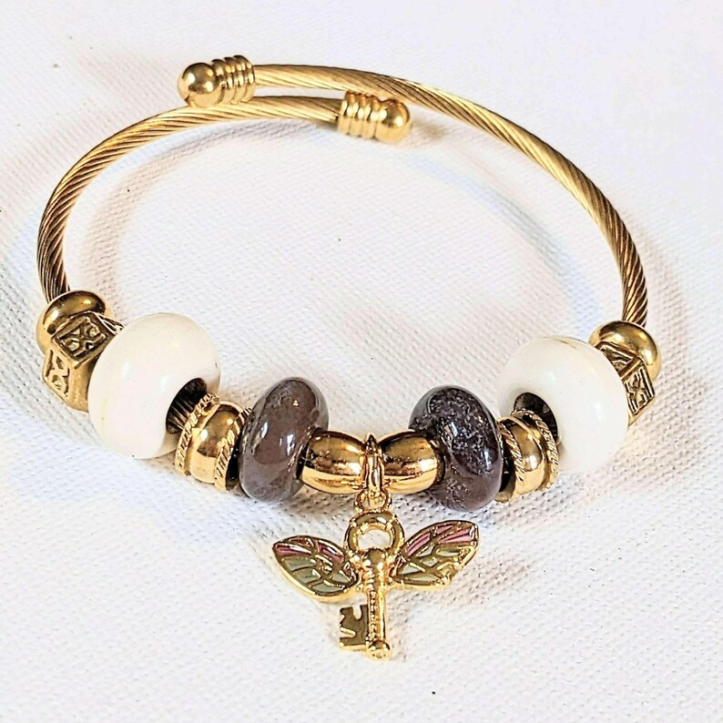 Winged Key Euro Cuff Wrap Bracelet, Gold - - LadybugfeetDesigns -