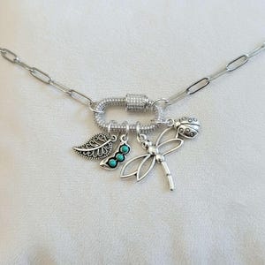 Large Dragonfly, Garden Friends Carabiner Necklace, Silver - 20 inch - - LadybugfeetDesigns -