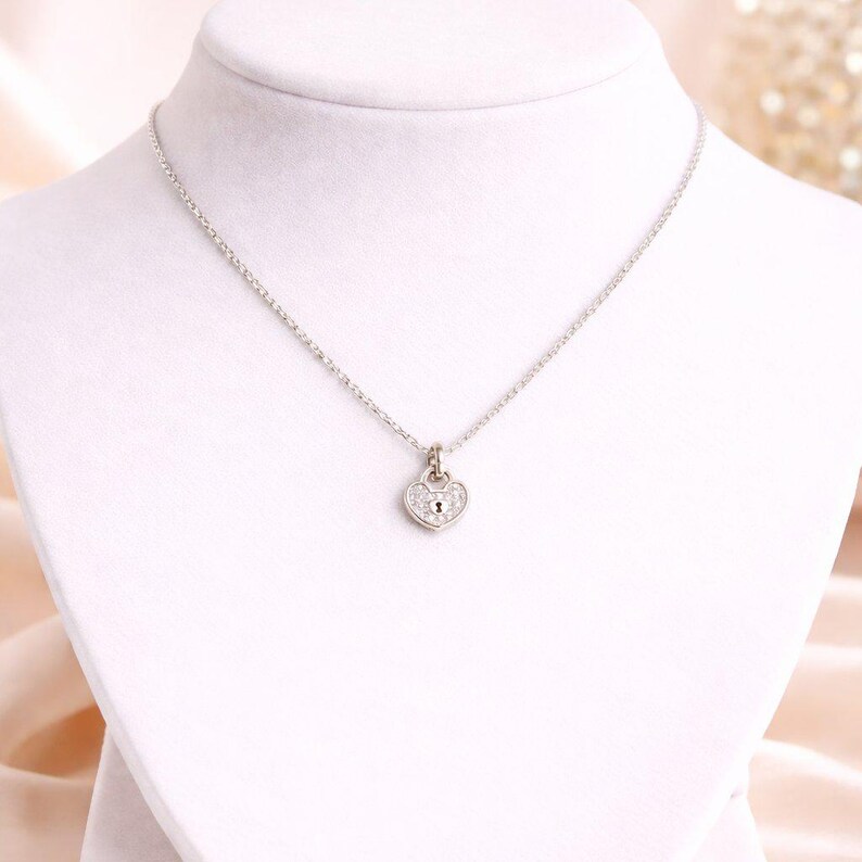 CZ Heart Charm Necklace - Sterling Silver - 18 inch - - LadybugfeetDesigns -