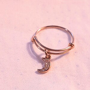 CZ 14k Rose Gold Filled Crescent Moon Ring 5-7 - - LadybugfeetDesigns -