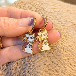 Kitty Cat Hoop earrings, Gold - 12mm - - LadybugfeetDesigns -