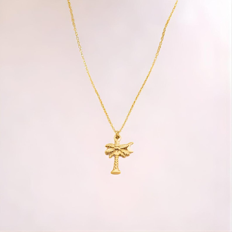 Palm Tree Necklace, Gold - 18- 24 inch - - LadybugfeetDesigns -
