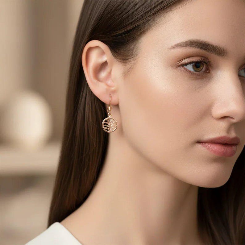 Palm Leaf Rose Gold dangle earrings - - LadybugfeetDesigns -