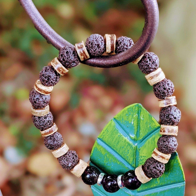 Dark Amethyst Gemstone Lava Bead Stretch bracelet-FEBRUARY Birthstone - - LadybugfeetDesigns -