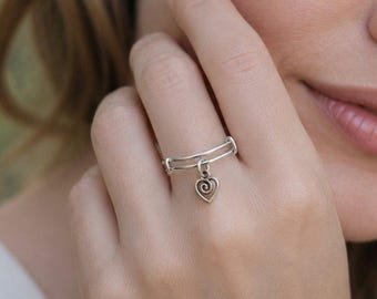 Heart Swirl Expandable Charm Ring
