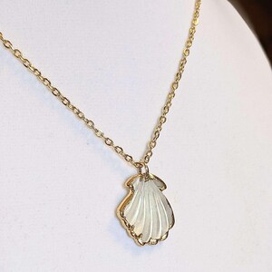 Natural Scallop Shell Necklace, Gold - 18- 24 inch - - LadybugfeetDesigns -