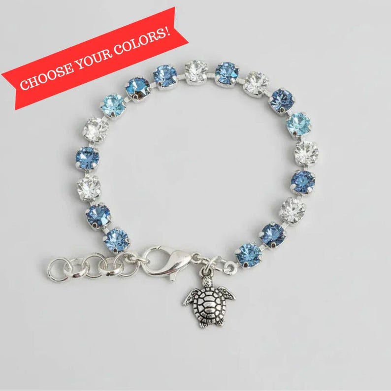 Sea Turtle Faceted Crystal Bracelet - - LadybugfeetDesigns -